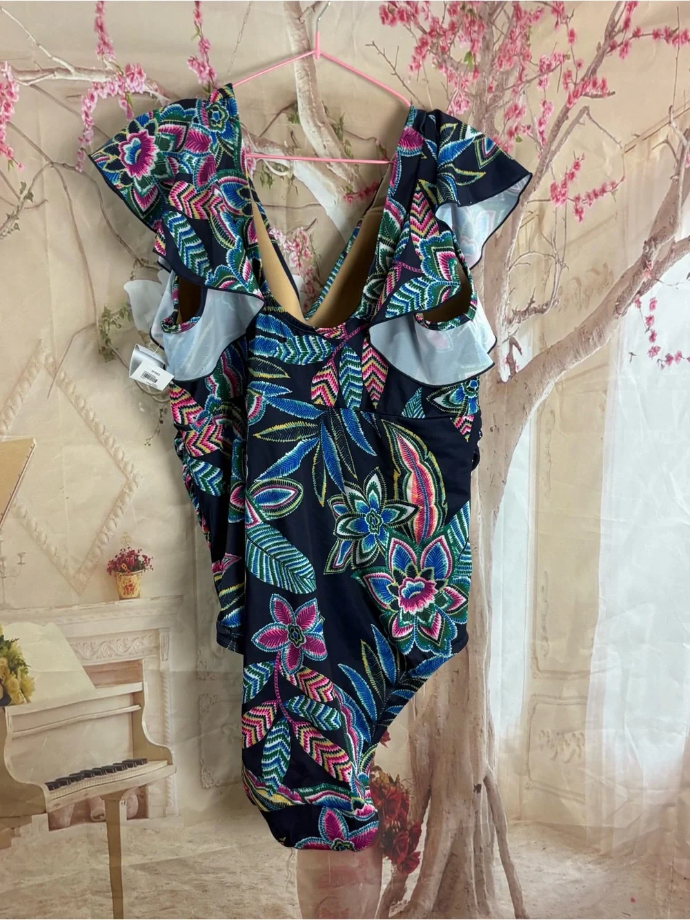 NEW Lane Bryant Janeiro Floral Maritime Blue No-Wire Flutter-Sleeve One-Piece